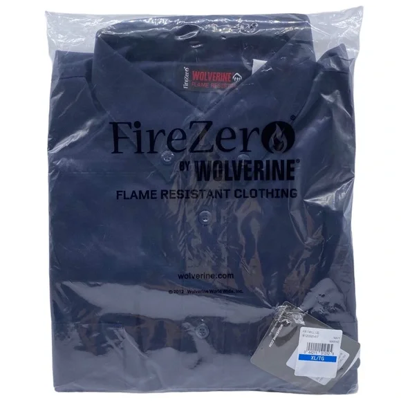 Wolverine Button Down Shirt Fire Zero Flame Resistant Twill Navy Blue Size XL - Picture 2 of 4